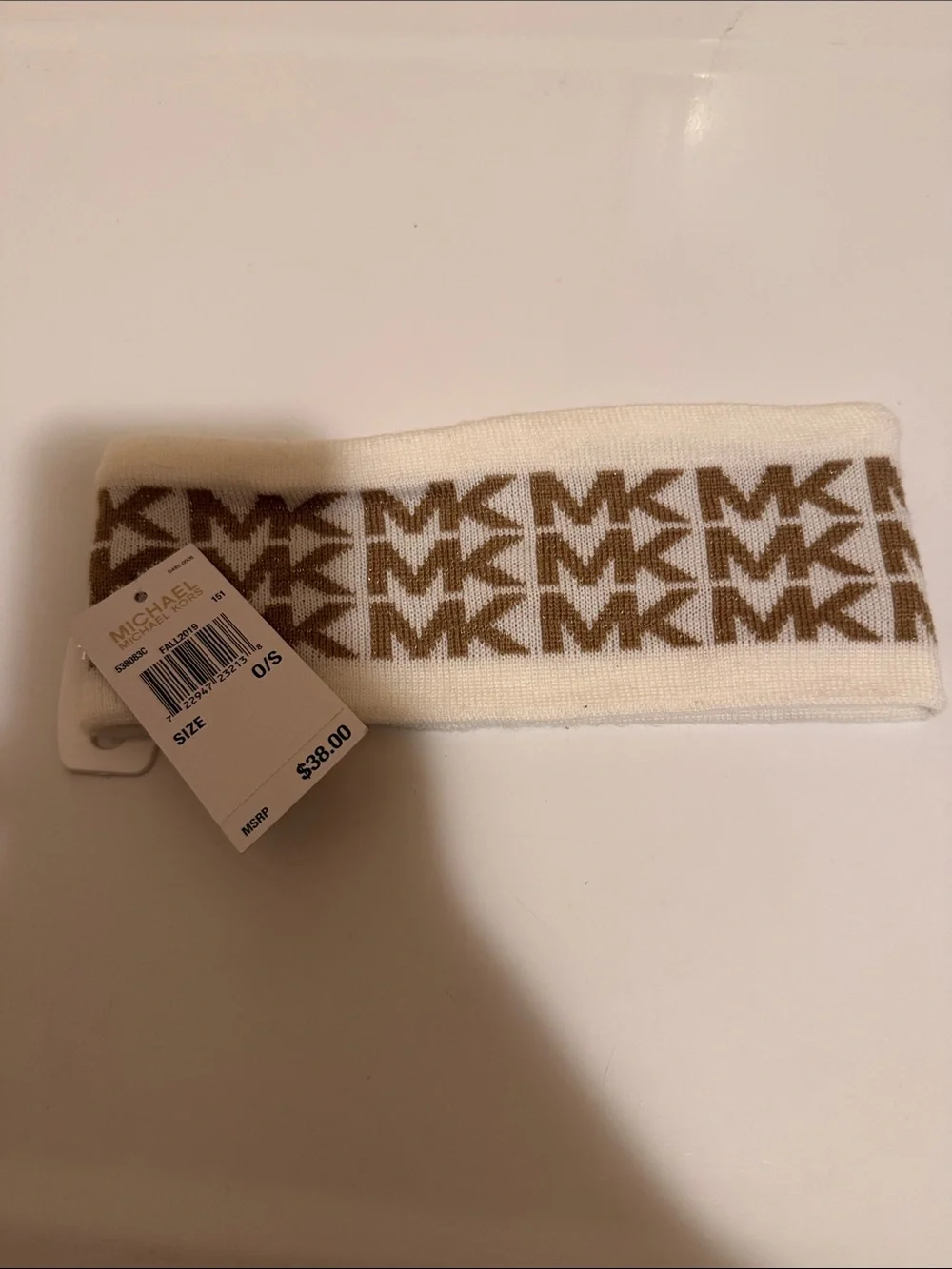 Michael Kors Cream and Gold MK Logo Knit Headband